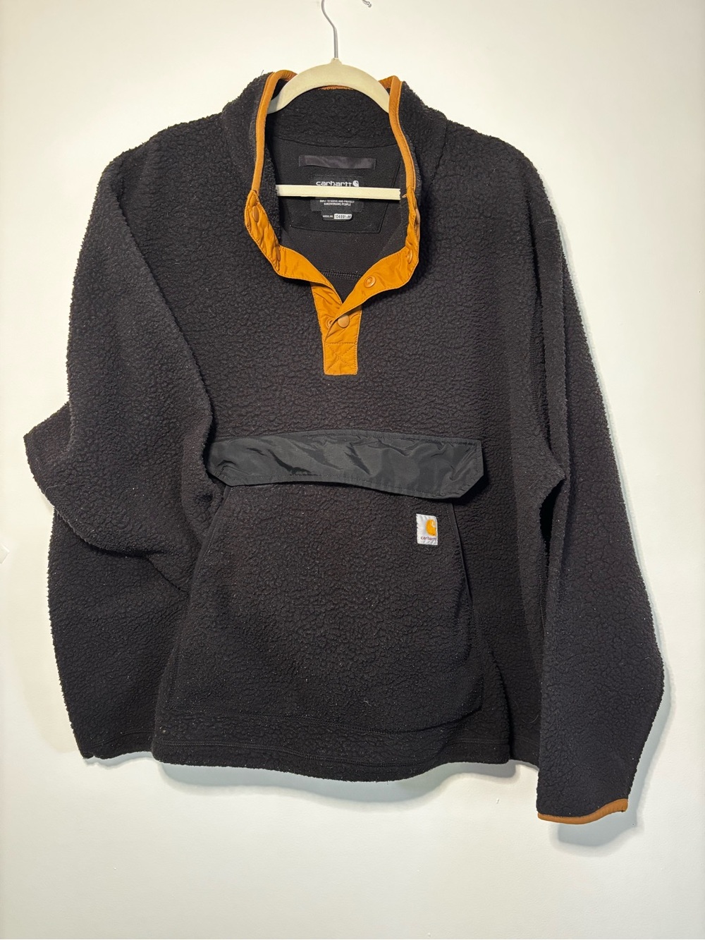 Carhartt Men's Black Sherpa Zip Pullover with Orange Trim
